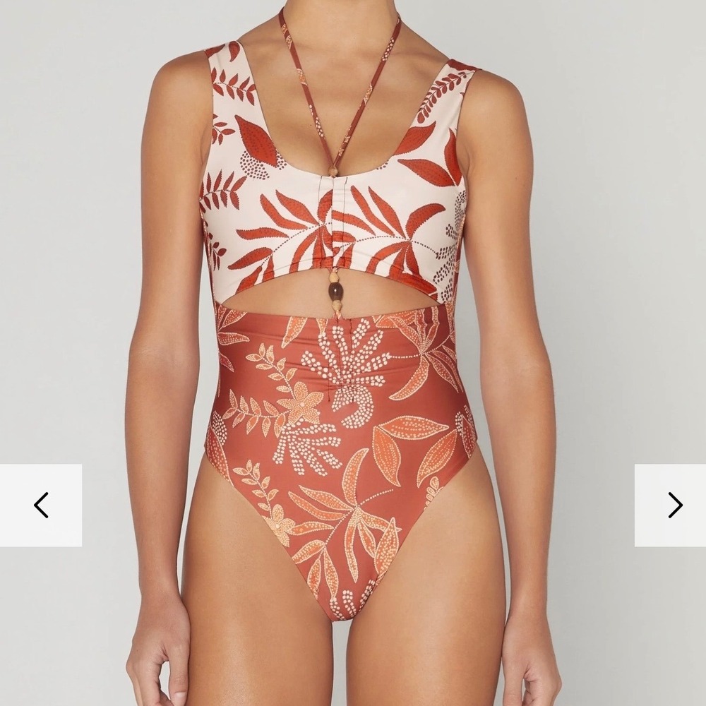 Palmacea The Cove Atlantis Cutout One Piece Swimsuit Terracotta Floral Medium